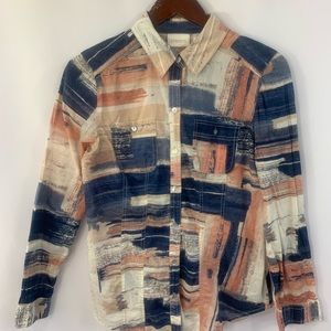 Chico's 0 Top Tie Dye Shirt L/S Button Up Tunic